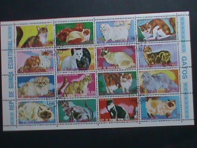 GUINEA EQUATORIAL-1974- COLORFUL BEAUTIFUL LOVELY  CATS CTO SHEET- VERY FINE