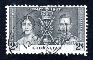 Gibraltar #105  VF, Used, SON cancel, Coronation Issue, CV $3.00 .....  2440095