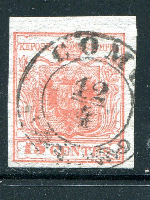 Austria Lombardy #4c ribbed paper   Used F-VF cat $900