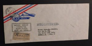 1951 Airmail FDC First Day Cover Registered Karachi Pakistan to Bombay India