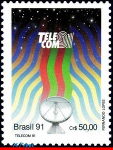 2332 BRAZIL 1991 TELECOM, WORLD FORUM & EXPOSITION, SATELLITE DISH, MI# 2432 MNH