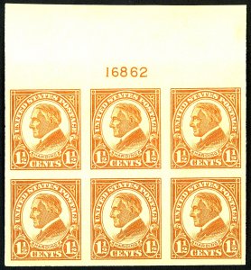 U.S. #576 MINT PL# BLOCK OF 6 OG NH 