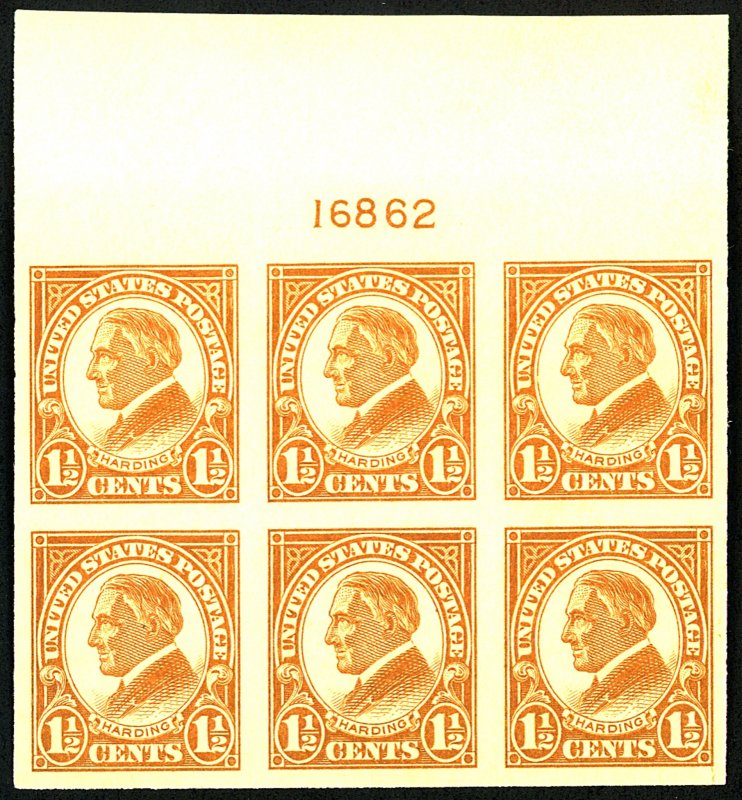 U.S. #576 MINT PL# BLOCK OF 6 OG NH 