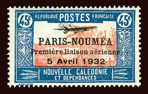 NEW CALEDONIA Scott #193 1933 Paris-Noumea overprint OG small HR