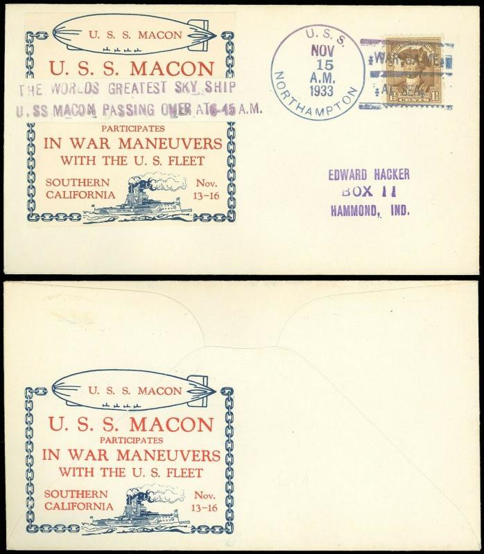 11/15/33 USS MACON, IN WAR MANEUVERS W FLEET, 2 LINE INSERT, Hacker, Est 20 Made