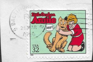 US #3000j used on piece.  Little Orphan Annie.