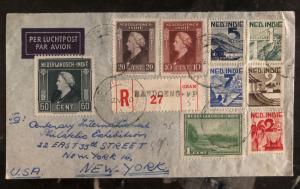 1947 Bandoeng Netherlands Indies Registered Airmail Cover to New York USA