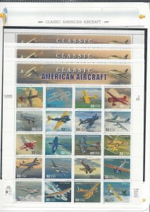 US Scott # 3142 - 3 / American Aircraft  Mint Sheet's of 15 / 3 Sheets MNH