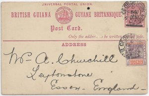 1891 Georgetown British Guiana to Essex, England, Uprated Postal Card (56565)