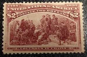 Scott Stamp# 242-1893 $2.00 Columbian. MHR, OG. Superb Centering. SCV $1,100.00