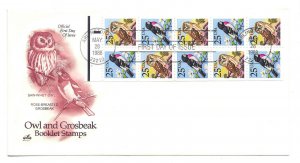 2285b (2284-85) Owl & Grosbeak booklet pane of 10 ArtCraft Monarch FDC