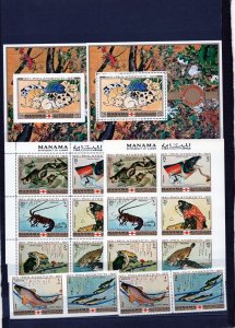 MANAMA 1971 JAPANESE PAINTINGS/ANIMALS 2 SETS OF 8 STAMPS & 2 S/S MNH