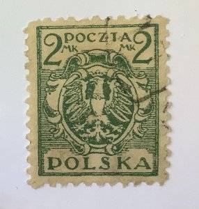 Poland 1919 Scott 150 used -  2m,  Polish Eagle, Coat of Arms