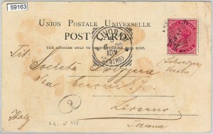 59163 - POSTAL HISTORY: Indian stamp used on POSTCARD from ADEN to ITALY 1903-