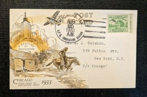 1933 Century of Progress Chicago IL FDC 730 37 Cover to New York NY