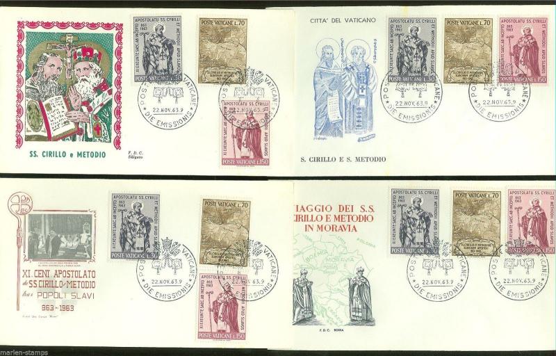 VATICAN CITY 1963 APOSTLES GROUP OF FOUR DIFFERENT CACHETED  FIRST DAY COVERS 