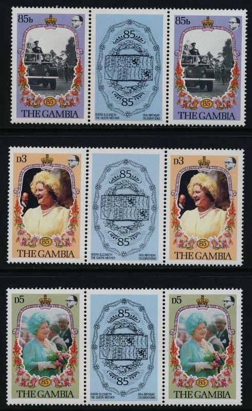 Gambia 556-8 gutter pairs MNH Queen Mother 85th Birthday, Car