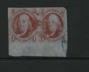 USA #1c Used Fine Red Orange Sheet Margin Pair **With Certificate**