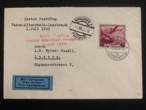 1935 Vaduz Lichtenstein First Flight cover FFC to Lucerne Switzerland Sc#C6