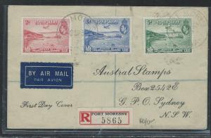 PAPUA NEW GUINEA  (P0209B) KGV REG A/M 2D+3D+5D PORT MORESBY TO AUSTRALIA