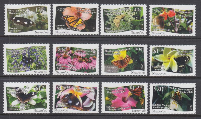 Tonga, Niuafo'ou Sc 301-313 MNH. 2013 Butterflies & Flowers, cplt set incl s/s