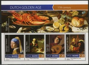 MALDIVES 2015 DUTCH GOLDEN AGE REMBRANDT VERMEER  MAES & HALS   SHEET MINT NH