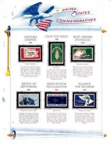 U S 1963 Commemorative Mint NH Year Set on White Ace Album Pages - 3 Scans