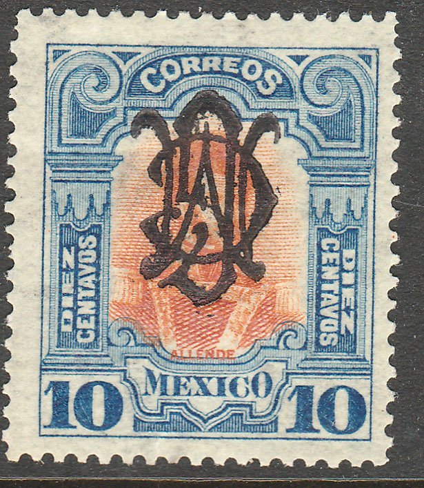 MEXICO 460SP, 10¢ VILLA MONOGRAM REVOLUT OVPERPRINT INVERTED UNUSED, H OG. VF.