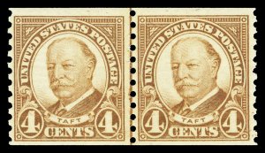 Scott 687 1930 4c Brown Taft Coil Issue Mint Joint Line Pair F-VF OG NH Cat $22