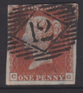 Great Britain 1841 QV 1d Red Brown Sc#3 Imperf Used CG Faulty