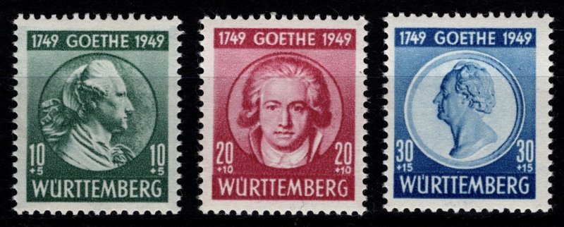 Germany [French Zone] Wurttemberg 1949 Birth Bicen. Goethe, Set [Unused]