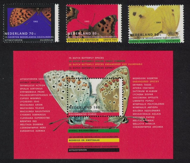 Netherlands Butterflies 3v+MS 1993 MNH SG#1673-MS1676