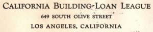 VINTAGE COMPANY CORNER CARD CALIFORNIA BUILDING LOAN LEAGUE LOS ANGELES CAL