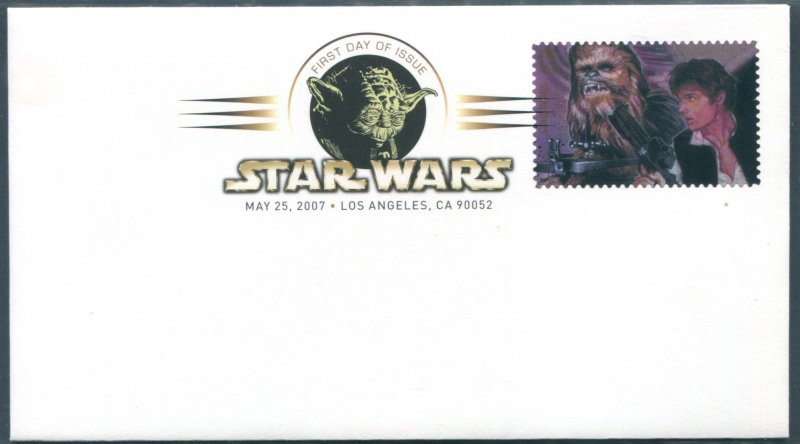 4143l US 41c Star Wars: Chewbacca & Han Solo SA, FDC colored postmark