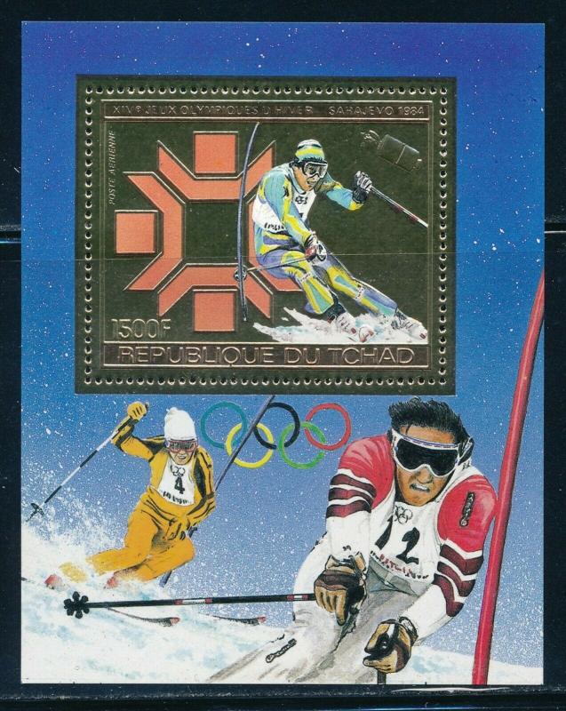 Chad - Sarajevo Olympic Games MNH Gold Sheet Slalom Skiing (1984)