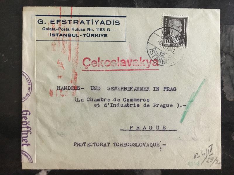 1941 Istanbul Turkey Censored Cover to Prague Bohemia Germany