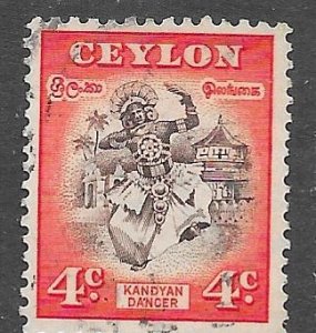 Ceylon 307: 4c Kandyan Dancer, used, F-VF