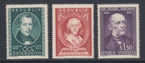 Austria Sc 574, 575, 592 MNH. 1951-54 issues, 3 complete sets, F-VF