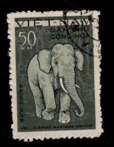 North Viet Nam Scott 150 perforate Elephant stamp Used typical rough perfs