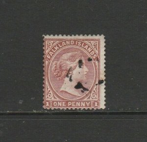 Falkland Islands 1885/91 1d Brownish Claret, Used SG 8, ( Crown to left )