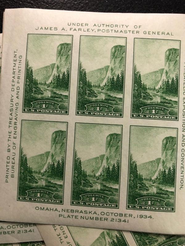 10 Sheets  751 .01 Yosemite S/S Of 6  Mint Never Hinged