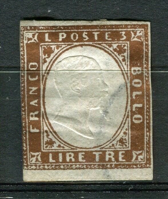 ITALY; SARDINIA 1855 early classic Imperf issue used fine Shade of 3L. value