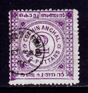 India (Cochin) - Scott #11 - Used - Pulled perf, minor crease UR - $3.25