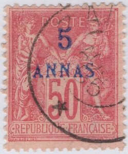 French Offices Zanzibar 1894-96 used Sc 8 5a on 50c Peace and Commerce