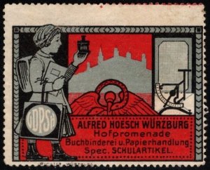 Vintage Germany Poster Stamp Alfred Hoesch Bookbinding Paper Shop School Items