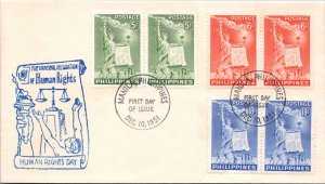 Philippines FDC 1951 - Human Rights Day - Block of 6 Stamps - F43470