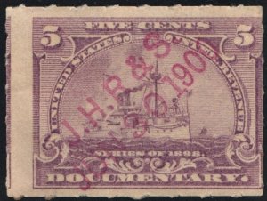 R167 5¢ Documentary Stamp (1898) Used/Date Stamped