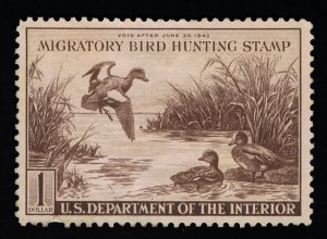 VERY AFFORDABLE GENUINE SCOTT #RW9 MINT OG H 1942 VIOLET BROWN DUCK STAMP #19147