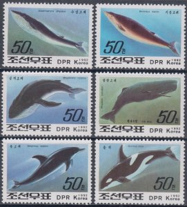 NORTH KOREA Sc #3152-7 CPL MNH SET of 6 DIFF WHALES and DOLPHINS