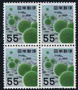 Japan #621 Cat$50+, 1956 55y Water Plants, block of four, never hinged